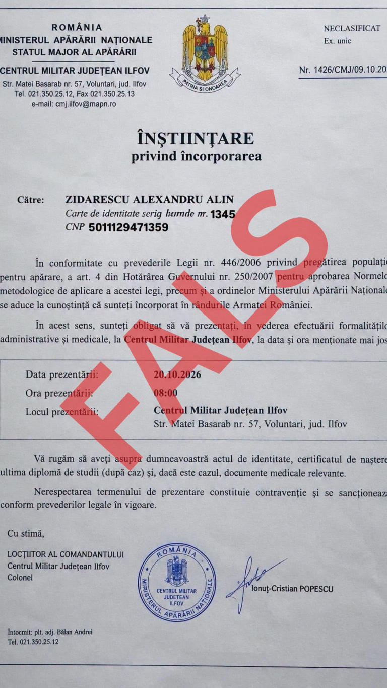FOTO/ULTIMA ORĂ – ALERTĂ de la Armată: NU SE FAC ÎNCORPORĂRI! Avertisment după apariția unei înștiințări false