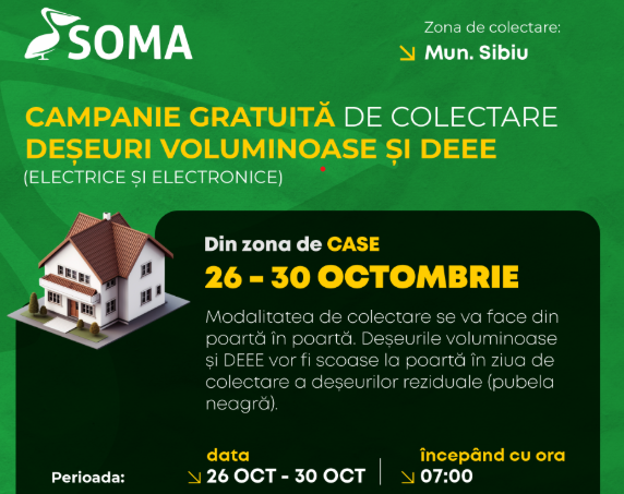 Campanie gratuită de colectare a deșeurilor voluminoase și DEEE în Sibiu: SOMA ridică deșeurile din zona de case