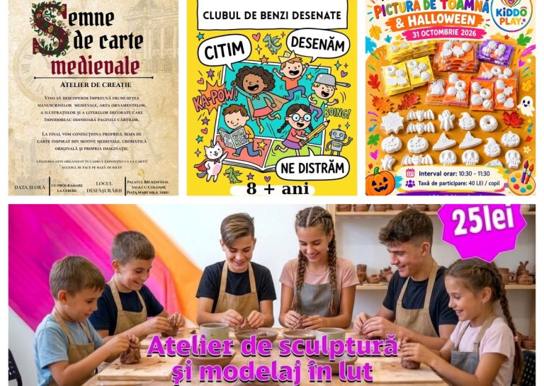Sibiu: Ateliere creative pentru copii, în perioada 29–31 octombrie: sculptură în lut, benzi desenate și activități de Halloween