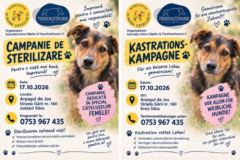Sterilizări gratuite pentru câini, la Arpașu de Jos. Campanie dedicată în special cățelușelor